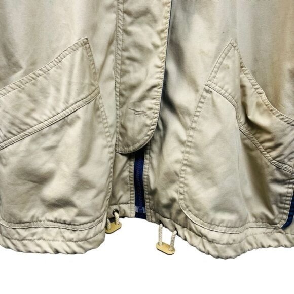 London Fog Vintage Tan Utility Grandma Raincoat with Blue Collar - Picture 3 of 12